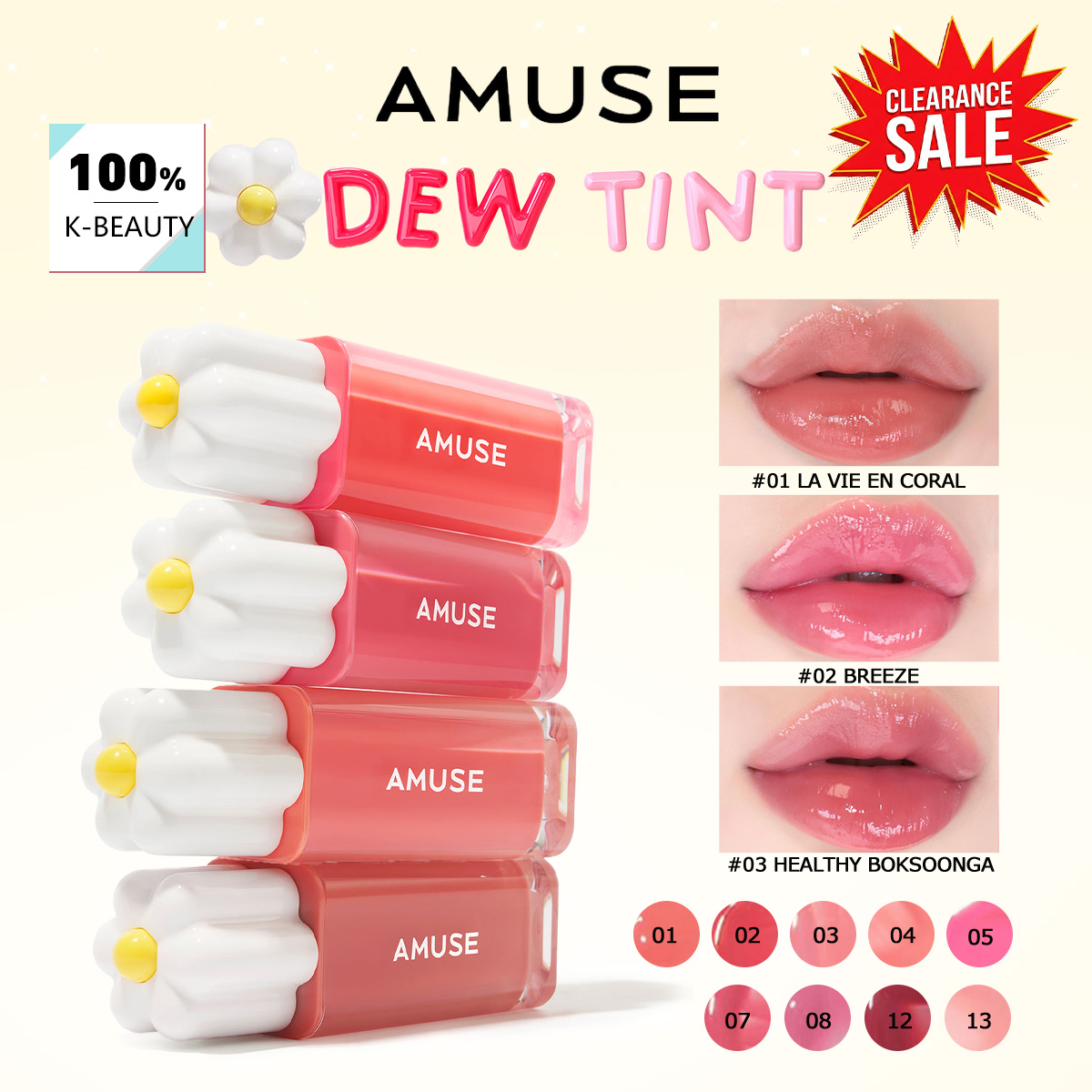 Lip Tint Korean - [Liquidação] AMUSE DEW TINT, Textura Úmida/Água,